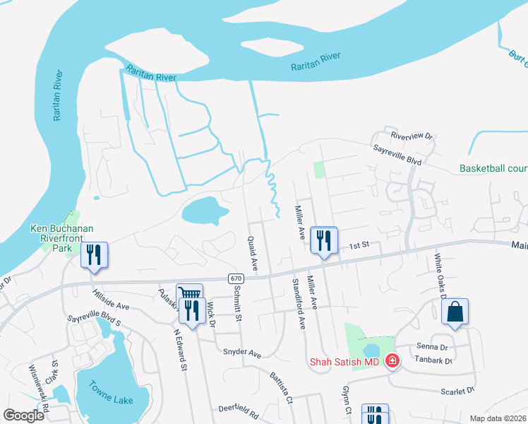 map of restaurants, bars, coffee shops, grocery stores, and more near 50 Brookside Avenue in Sayreville