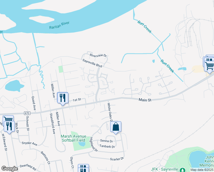 map of restaurants, bars, coffee shops, grocery stores, and more near 20 Dancaster Court in Sayreville