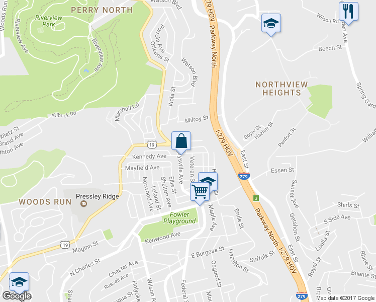 map of restaurants, bars, coffee shops, grocery stores, and more near 142 Kennedy Avenue in Pittsburgh