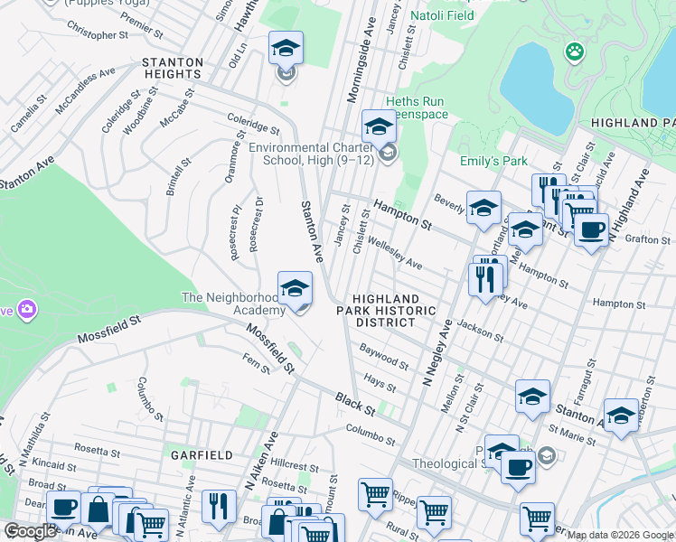 map of restaurants, bars, coffee shops, grocery stores, and more near 841 Chislett Street in Pittsburgh