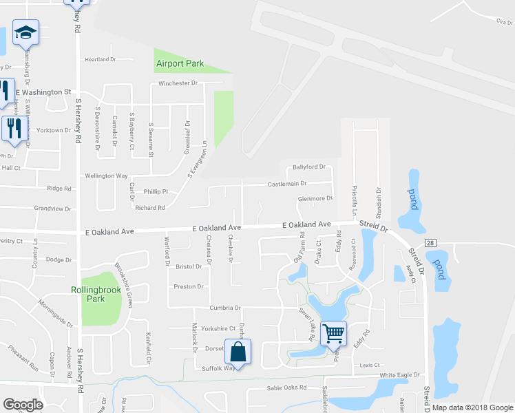 map of restaurants, bars, coffee shops, grocery stores, and more near 11 Crystal Court in Bloomington