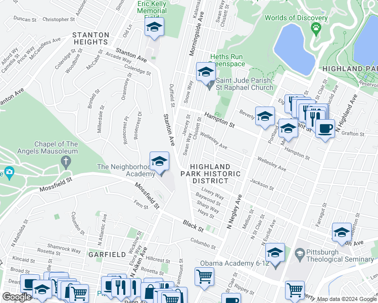 map of restaurants, bars, coffee shops, grocery stores, and more near 841 Chislett Street in Pittsburgh