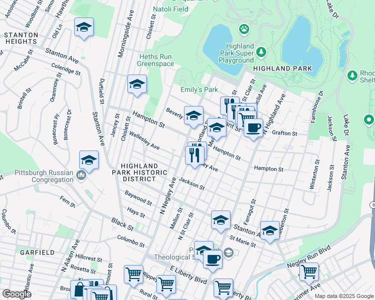 map of restaurants, bars, coffee shops, grocery stores, and more near 1012 North Negley Avenue in Pittsburgh
