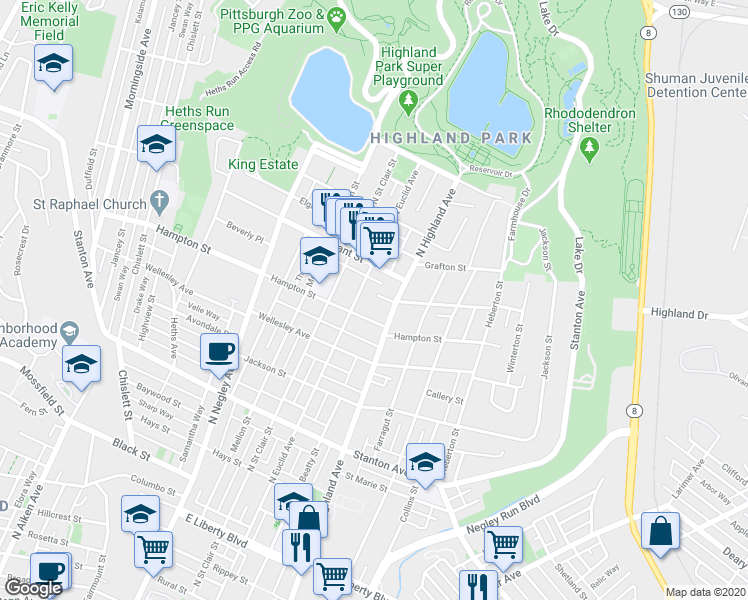 map of restaurants, bars, coffee shops, grocery stores, and more near 5914 Bryant Court in Pittsburgh