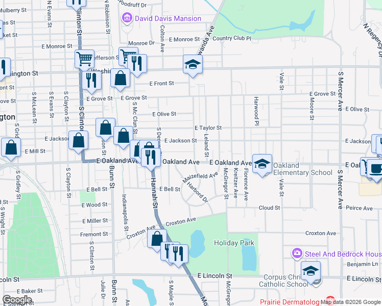 map of restaurants, bars, coffee shops, grocery stores, and more near 509 South State Street in Bloomington