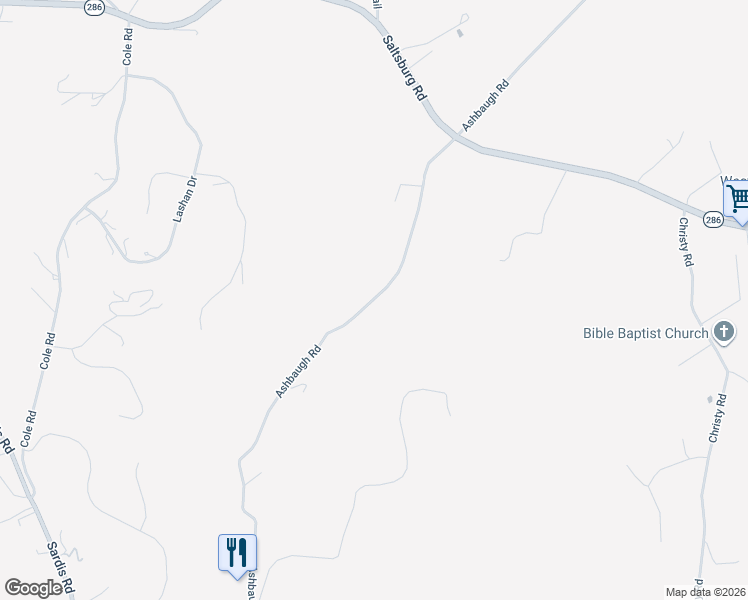 map of restaurants, bars, coffee shops, grocery stores, and more near 4921 Ashbaugh Road in Murrysville