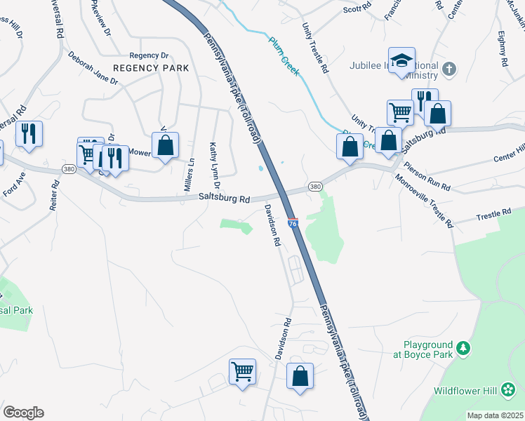 map of restaurants, bars, coffee shops, grocery stores, and more near 7740 Saltsburg Road in Pittsburgh