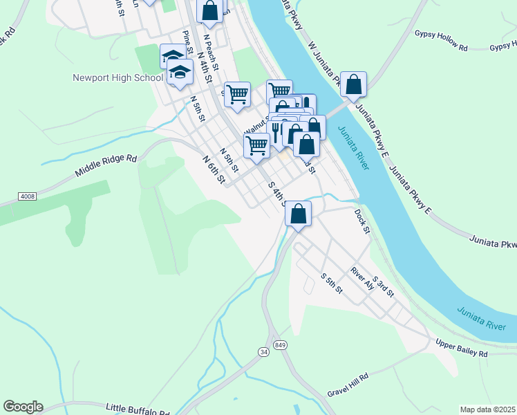 map of restaurants, bars, coffee shops, grocery stores, and more near 501 Mulberry Street in Newport