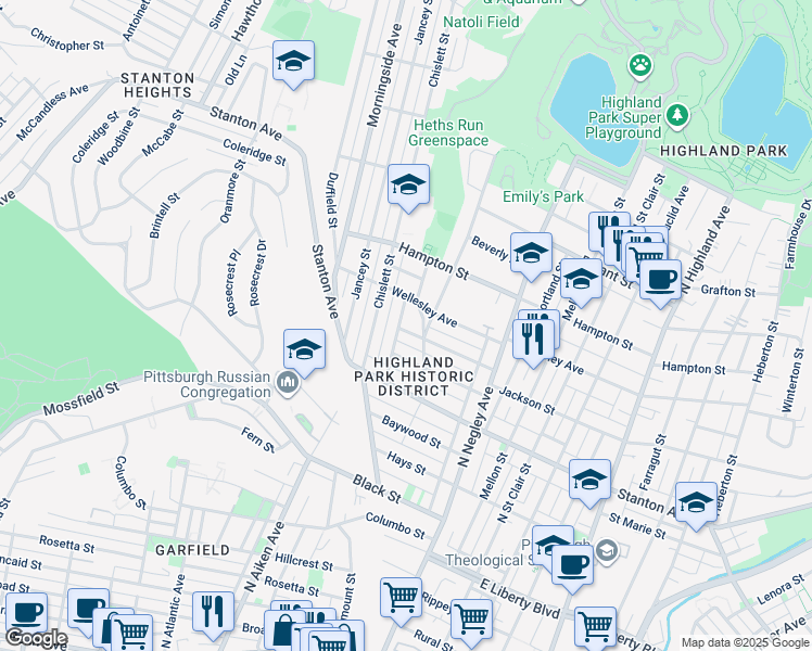 map of restaurants, bars, coffee shops, grocery stores, and more near 900 Highview Street in Pittsburgh