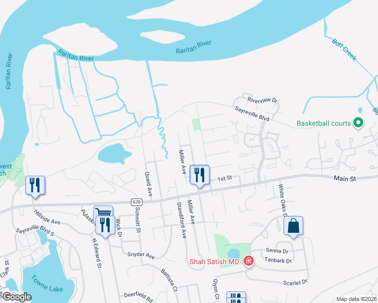 map of restaurants, bars, coffee shops, grocery stores, and more near 79 Marsh Avenue in Sayreville