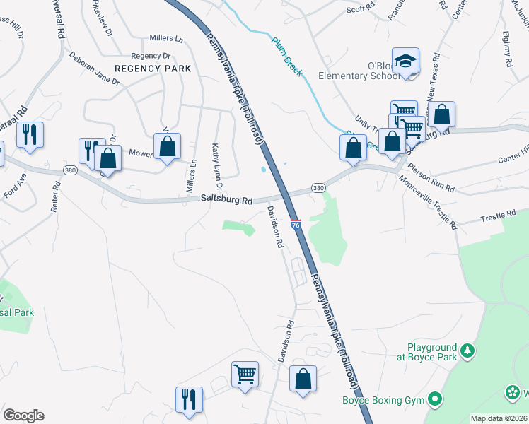 map of restaurants, bars, coffee shops, grocery stores, and more near 7740 Saltsburg Road in Pittsburgh