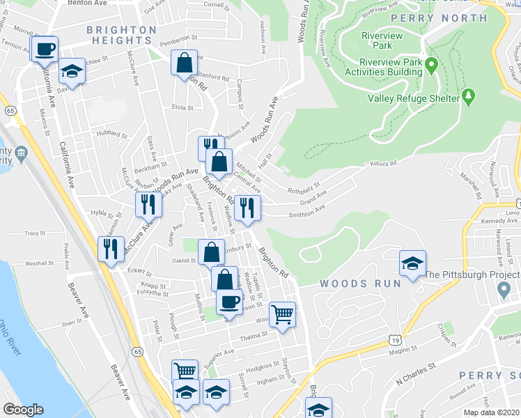 map of restaurants, bars, coffee shops, grocery stores, and more near 1116 Smithton Avenue in Pittsburgh