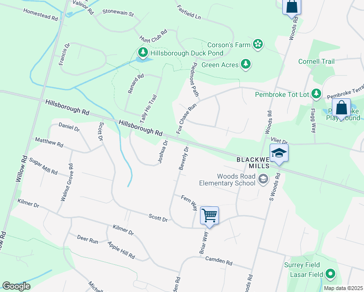 map of restaurants, bars, coffee shops, grocery stores, and more near 460 Hillsborough Road in Hillsborough Township