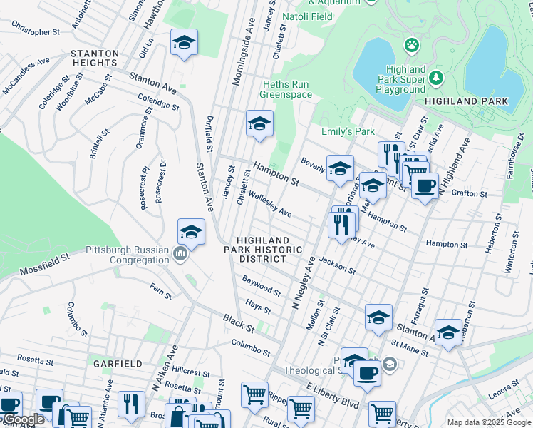 map of restaurants, bars, coffee shops, grocery stores, and more near 900 Highview Street in Pittsburgh