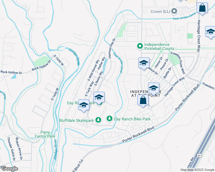 map of restaurants, bars, coffee shops, grocery stores, and more near 1164 West Racehorse Way in Bluffdale