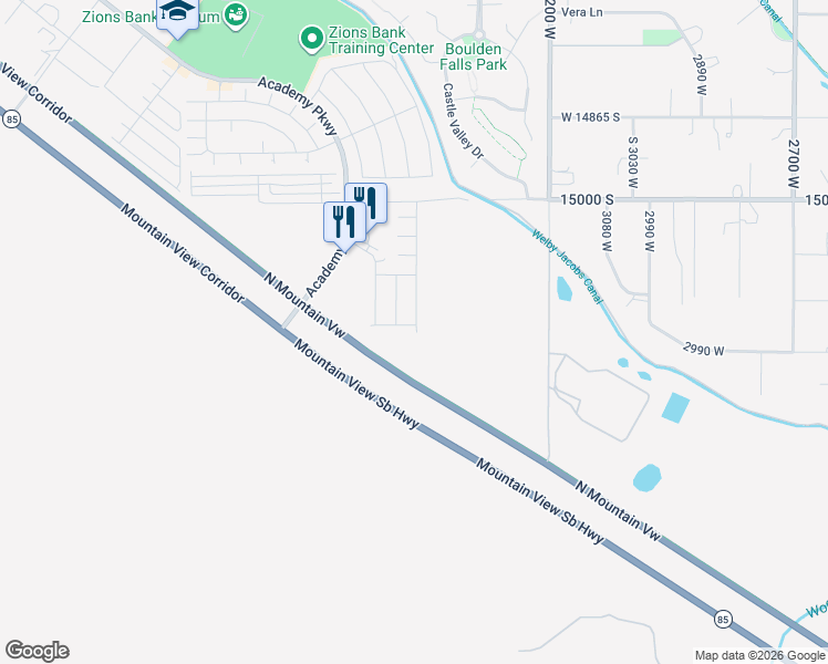 map of restaurants, bars, coffee shops, grocery stores, and more near 15207 South Ronaldo Lane in Herriman