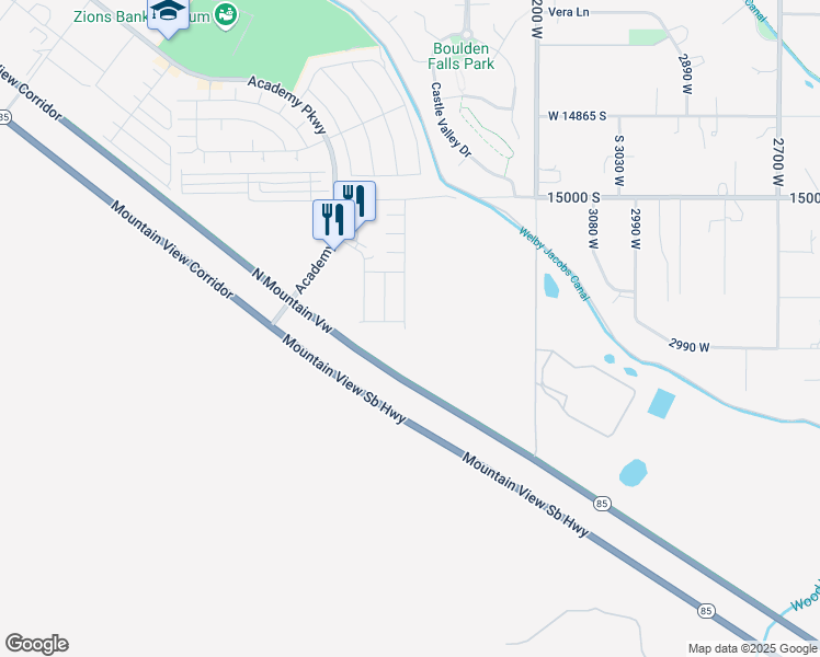 map of restaurants, bars, coffee shops, grocery stores, and more near 15203 South Ronaldo Lane in Herriman