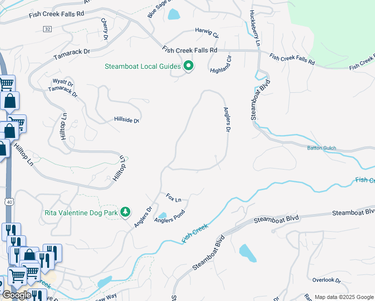 map of restaurants, bars, coffee shops, grocery stores, and more near 1243 Anglers Drive in Steamboat Springs