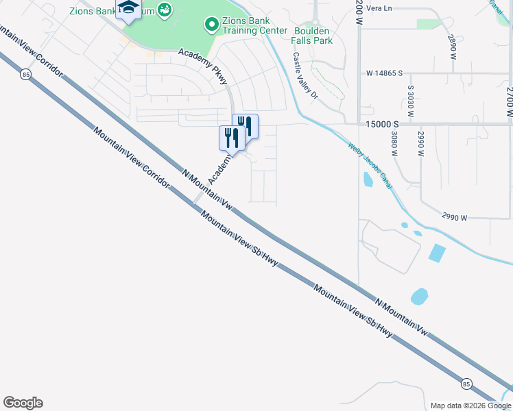map of restaurants, bars, coffee shops, grocery stores, and more near 3473 Cruyff Avenue in Herriman