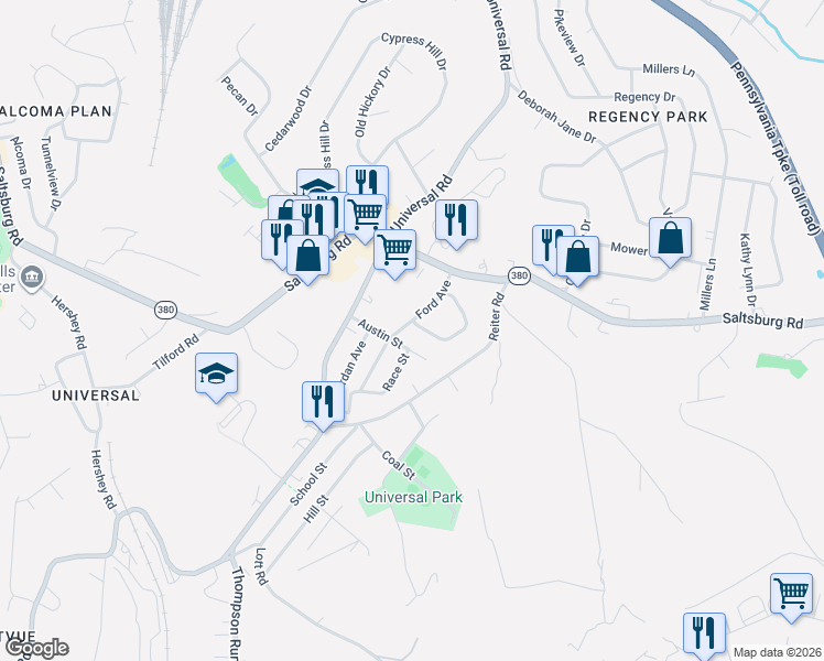 map of restaurants, bars, coffee shops, grocery stores, and more near 221 Bellevue Drive in Pittsburgh