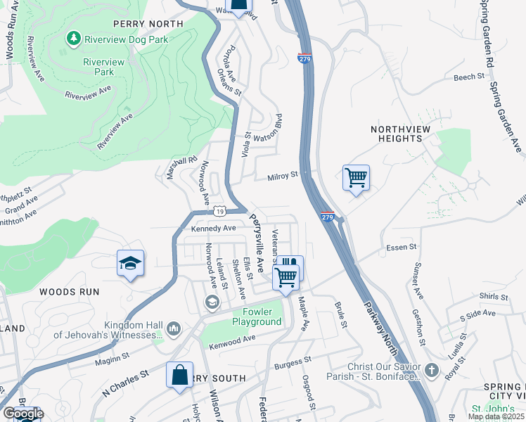 map of restaurants, bars, coffee shops, grocery stores, and more near 142 Kennedy Avenue in Pittsburgh