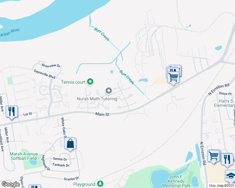 map of restaurants, bars, coffee shops, grocery stores, and more near 12 Byrnes Lane West in Sayreville
