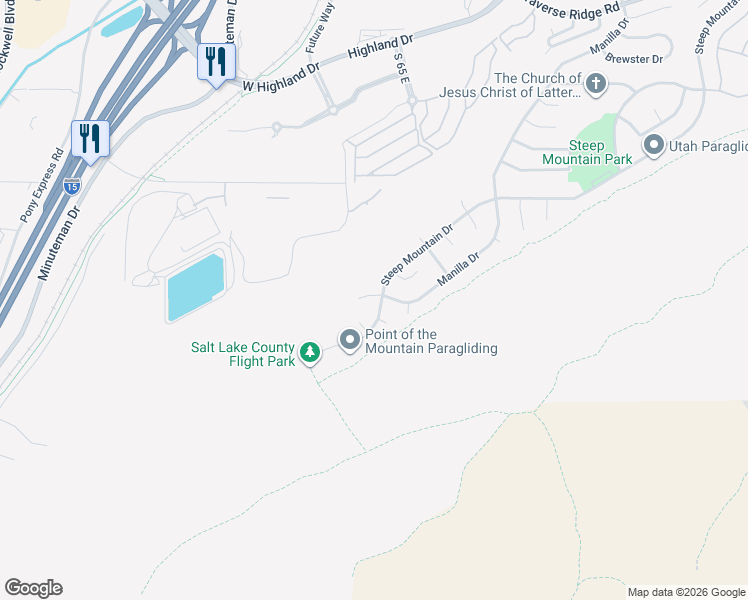 map of restaurants, bars, coffee shops, grocery stores, and more near 15243 Steep Mountain Drive in Draper
