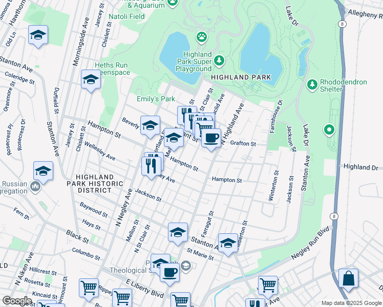 map of restaurants, bars, coffee shops, grocery stores, and more near 5914 Bryant Court in Pittsburgh