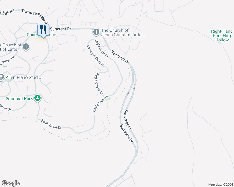 map of restaurants, bars, coffee shops, grocery stores, and more near 15219 Eagle Crest Drive in Draper