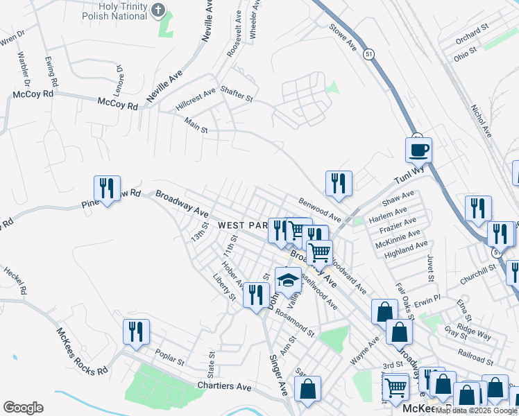 map of restaurants, bars, coffee shops, grocery stores, and more near 816 9th Street in McKees Rocks
