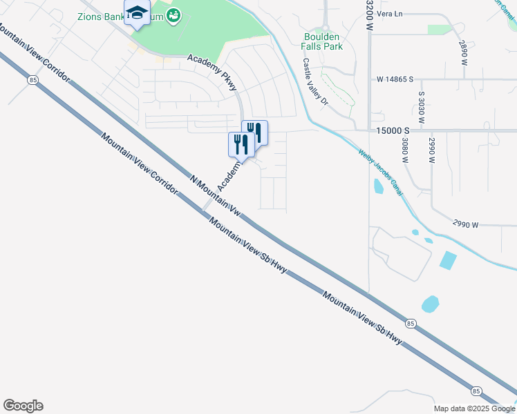 map of restaurants, bars, coffee shops, grocery stores, and more near 15186 South Maradona Drive in Herriman