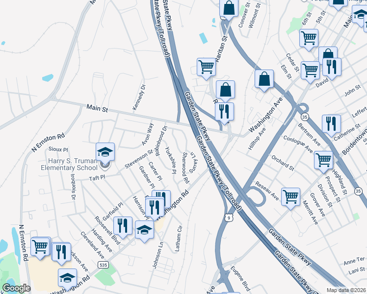 map of restaurants, bars, coffee shops, grocery stores, and more near 3 Cambridge Drive in Sayreville