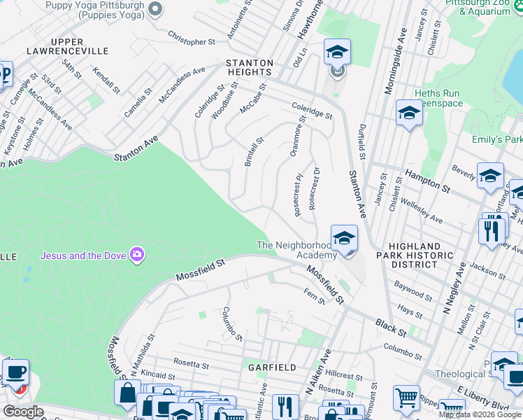 map of restaurants, bars, coffee shops, grocery stores, and more near 835 Oranmore Street in Pittsburgh