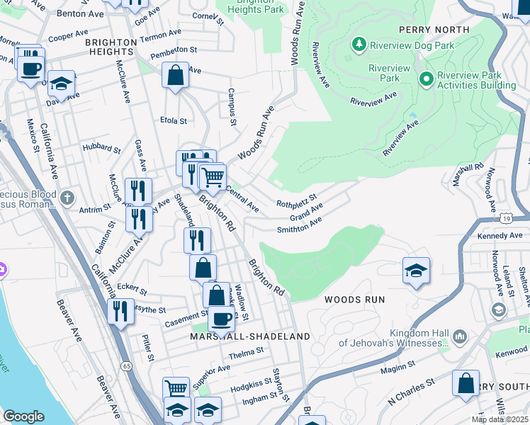 map of restaurants, bars, coffee shops, grocery stores, and more near 1116 Smithton Avenue in Pittsburgh