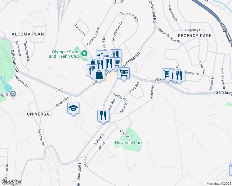 map of restaurants, bars, coffee shops, grocery stores, and more near 115 Austin Street in Pittsburgh