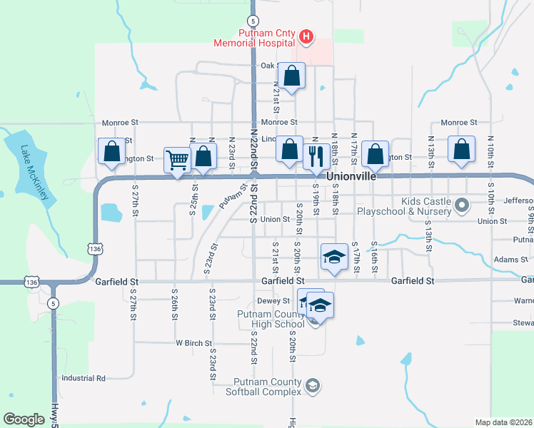 map of restaurants, bars, coffee shops, grocery stores, and more near 301-399 South 22nd Street in Unionville