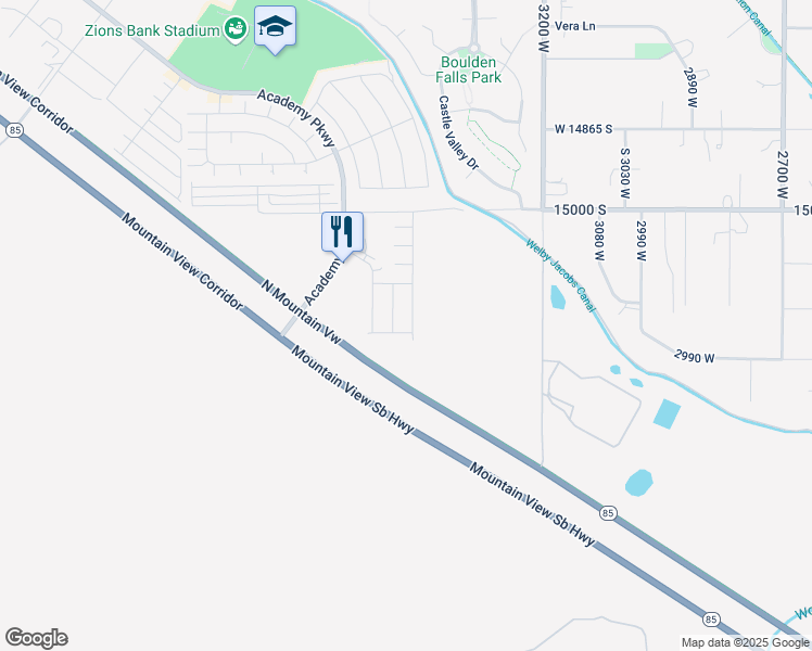 map of restaurants, bars, coffee shops, grocery stores, and more near 15178 South Ronaldo Lane in Herriman