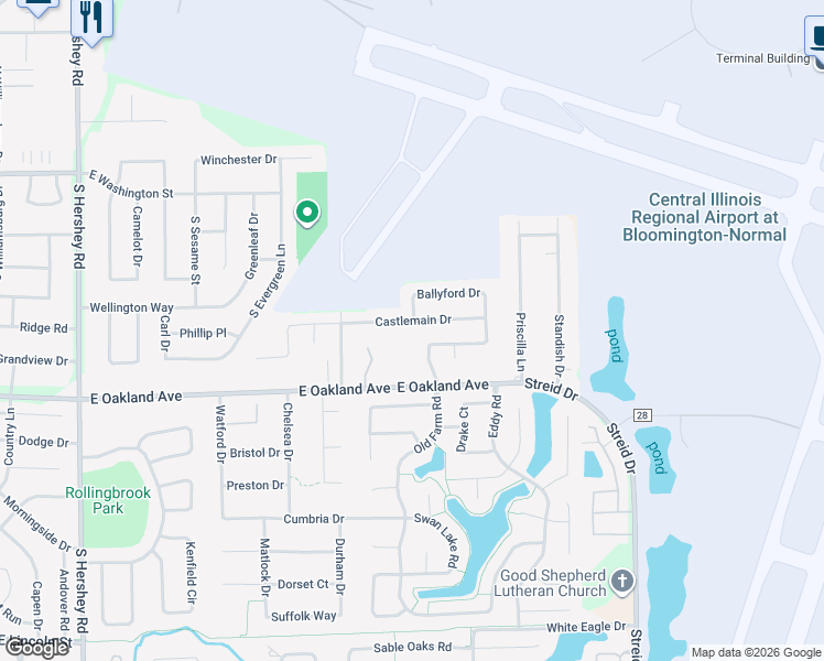 map of restaurants, bars, coffee shops, grocery stores, and more near 109 Powers Drive in Bloomington