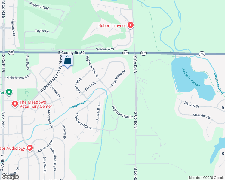 map of restaurants, bars, coffee shops, grocery stores, and more near 7767 Park Ridge Circle in Fort Collins