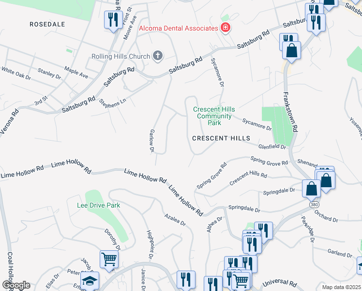 map of restaurants, bars, coffee shops, grocery stores, and more near 123 Earlwood Road in Pittsburgh