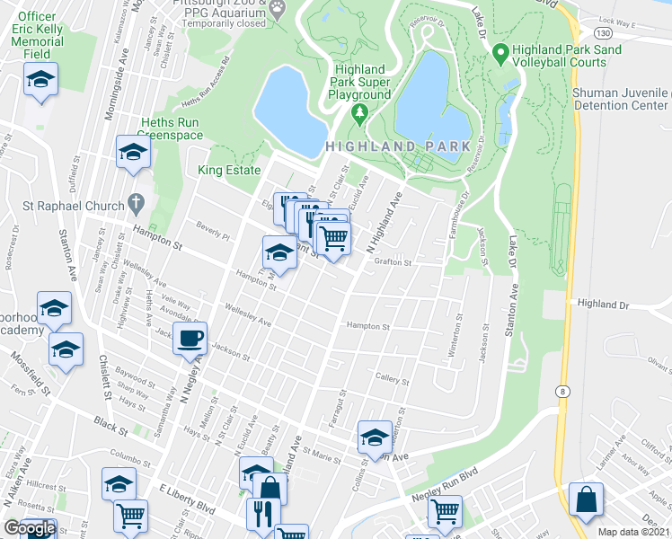 map of restaurants, bars, coffee shops, grocery stores, and more near 5823 Bryant Street in Pittsburgh