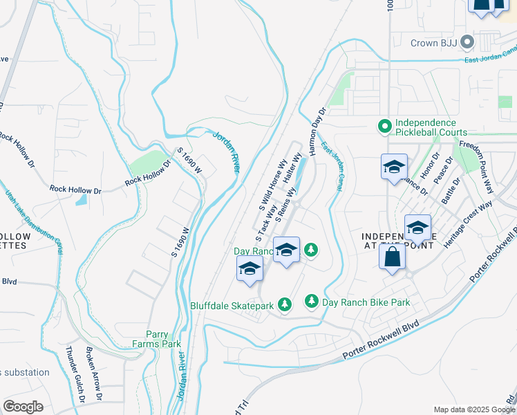 map of restaurants, bars, coffee shops, grocery stores, and more near 15202 South Wild Horse Way in Bluffdale