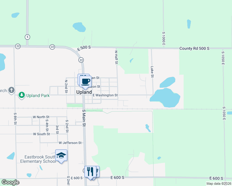 map of restaurants, bars, coffee shops, grocery stores, and more near 214 N Half St in Upland