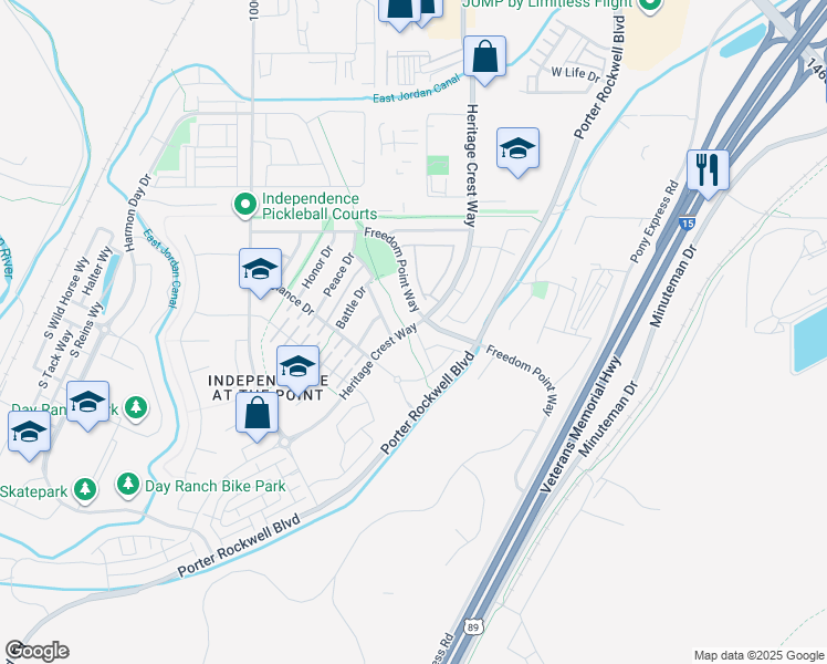map of restaurants, bars, coffee shops, grocery stores, and more near 15241 South Old Port Way in Bluffdale