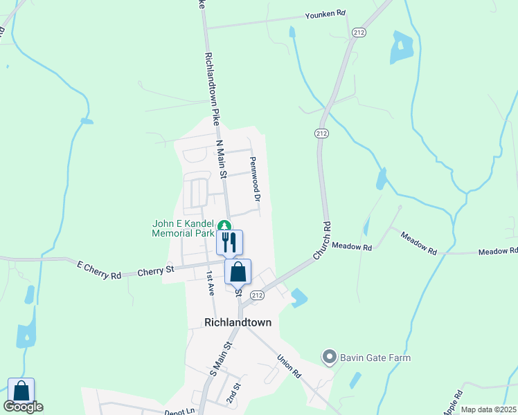 map of restaurants, bars, coffee shops, grocery stores, and more near 204 Pennwood Drive in Richlandtown