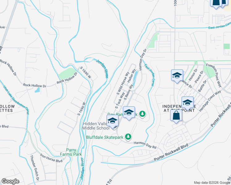 map of restaurants, bars, coffee shops, grocery stores, and more near 15196 South Wild Horse Way in Bluffdale