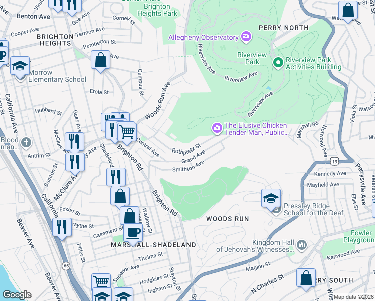 map of restaurants, bars, coffee shops, grocery stores, and more near 920 Rothpletz Street in Pittsburgh