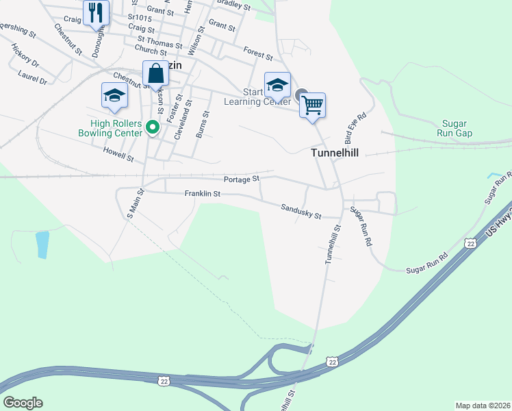 map of restaurants, bars, coffee shops, grocery stores, and more near 601-699 Franklin St in Gallitzin