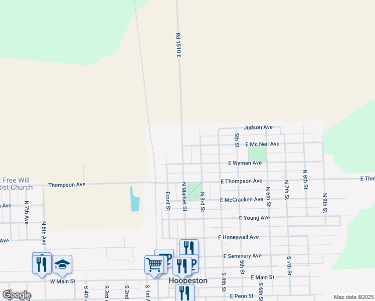 map of restaurants, bars, coffee shops, grocery stores, and more near 757-799 North Market Street in Hoopeston