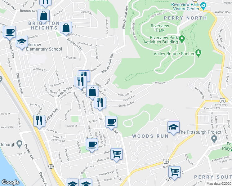 map of restaurants, bars, coffee shops, grocery stores, and more near 1034 Rothpletz Street in Pittsburgh